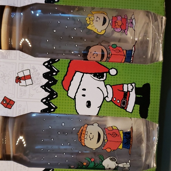 2 pk Peanuts Holiday Glass and Bamboo Tumbler with straws NWT - Picture 3 of 5